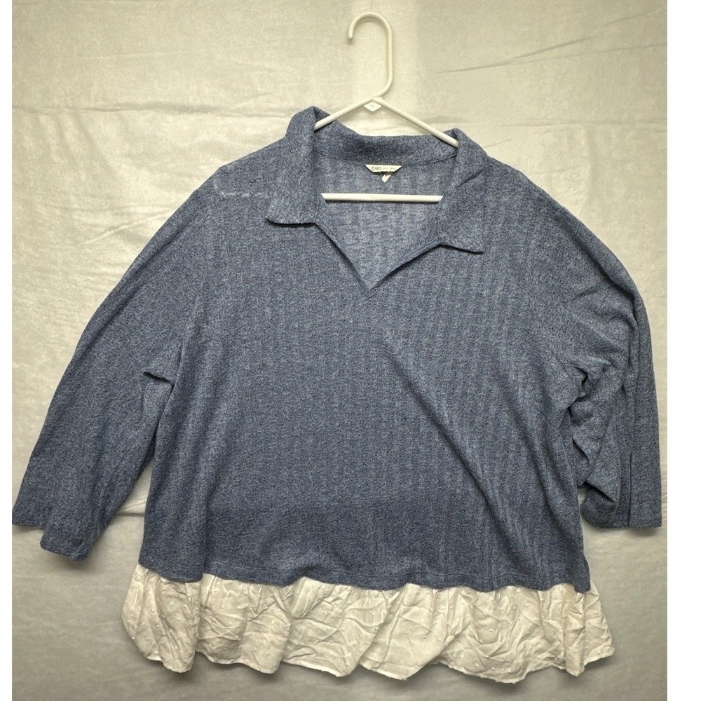Cato‎ Women's Blue Textured Knit Top with Ruffled Hem